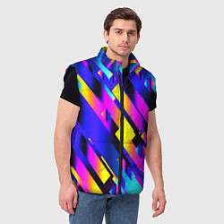 Мужской жилет Неоновая геометрия плитка, цвет: 3D-черный — фото 2