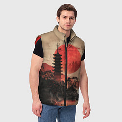 Мужской жилет Башня на фоне алого заката - Япония, цвет: 3D-красный — фото 2