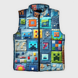 Мужской жилет Minecraft на пэчворк дениме, цвет: 3D-светло-серый