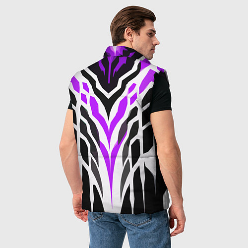 Мужской жилет Агрессивные фиолетово-белые полосы на чёрном фоне / 3D-Черный – фото 4