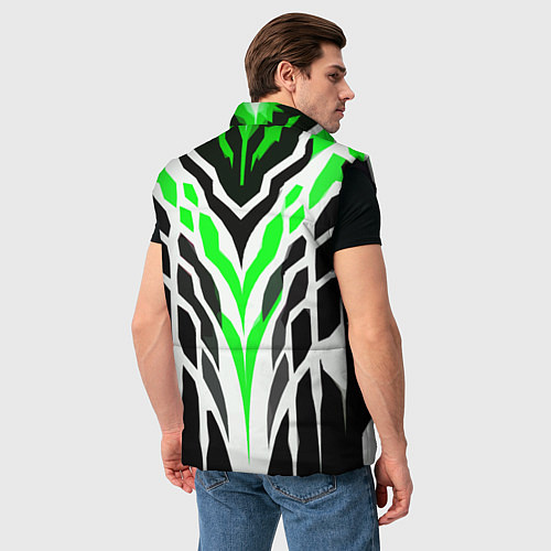 Мужской жилет Агрессивные зелёно-белые полосы на чёрном фоне / 3D-Черный – фото 4
