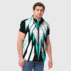 Мужской жилет Агрессивные чёрно-голубые полосы на белом фоне, цвет: 3D-черный — фото 2