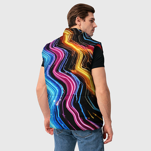 Мужской жилет Неоновые полосы - нейроарт / 3D-Красный – фото 4