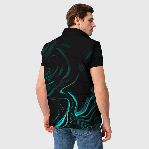 Мужской жилет Чёрный с бирюзовыми разводами абстракция / 3D-Черный – фото 4