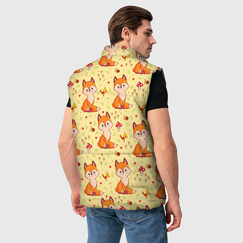 Мужской жилет Рыжие лисички цветной паттерн / 3D-Черный – фото 4