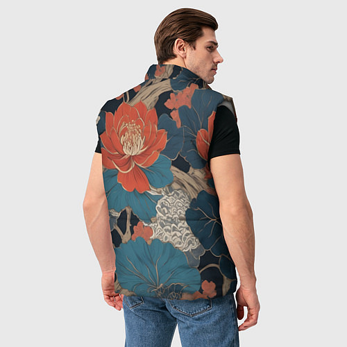 Мужской жилет Цветы в стиле иредзуми / 3D-Светло-серый – фото 4