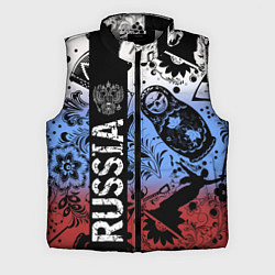 Мужской жилет Герб России на фоне матрёшек балалайки и славянски, цвет: 3D-светло-серый