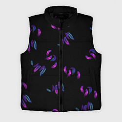 Мужской жилет Переливающиеся неоновые перья на тёмном фоне, цвет: 3D-черный