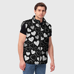 Мужской жилет Белые сердечки на черном фоне, цвет: 3D-светло-серый — фото 2