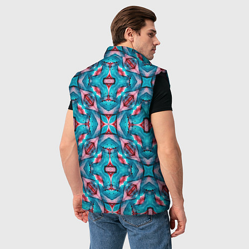 Мужской жилет Калейдоскопический узор из голубых и красных штрих / 3D-Черный – фото 4