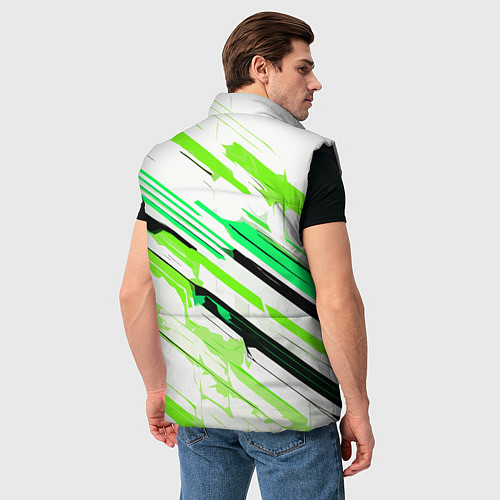 Мужской жилет Чёрно-зелёно-салатовые полосы на белом фоне / 3D-Черный – фото 4