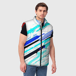 Мужской жилет Чёрно-сине-голубые полосы на белом фоне, цвет: 3D-красный — фото 2