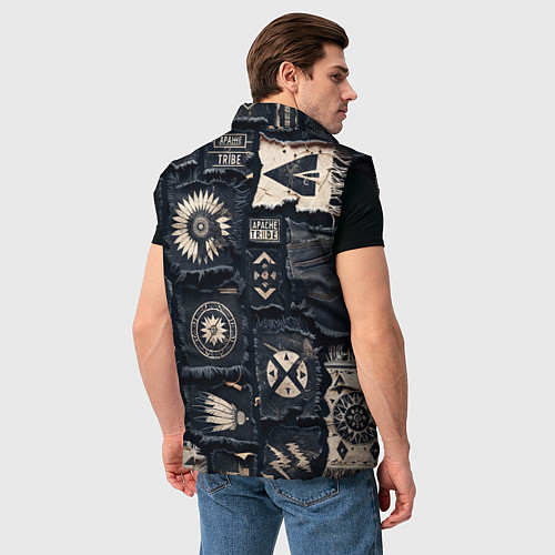 Мужской жилет Знаки Апачи на пэчворк дениме / 3D-Черный – фото 4