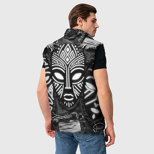 Мужской жилет Африканские маски на пэчворк дениме / 3D-Черный – фото 4