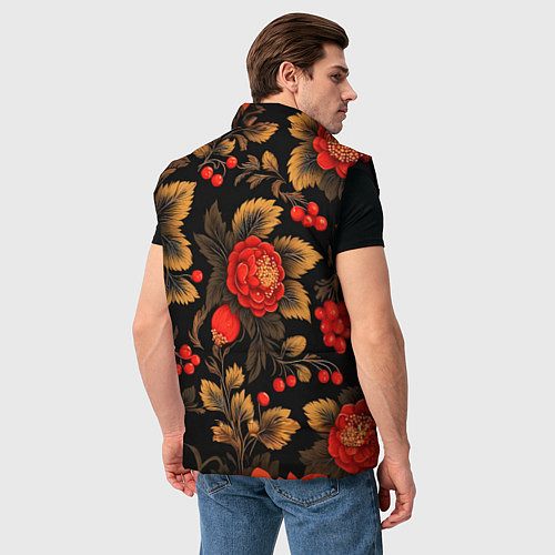 Мужской жилет Русская хохлома, цветы, паттерн / 3D-Черный – фото 4