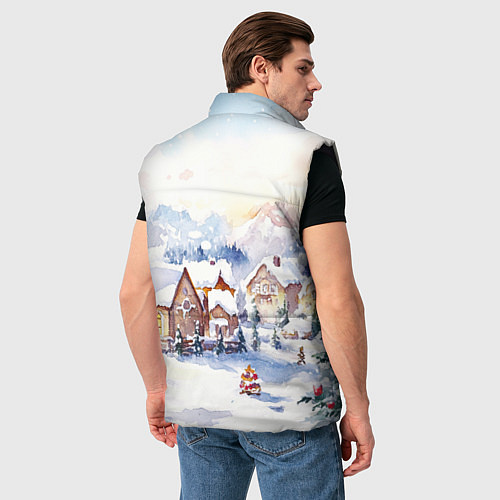 Мужской жилет Новогодний снежный город / 3D-Черный – фото 4