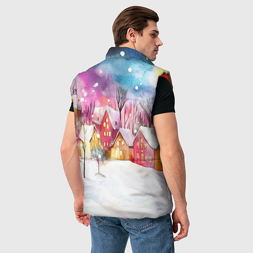 Мужской жилет Новогодний ночной дворик / 3D-Красный – фото 4