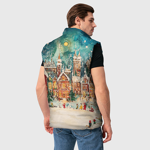 Мужской жилет Новогодний снежный город / 3D-Черный – фото 4