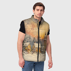Мужской жилет Новогодний небольшой городок, цвет: 3D-черный — фото 2