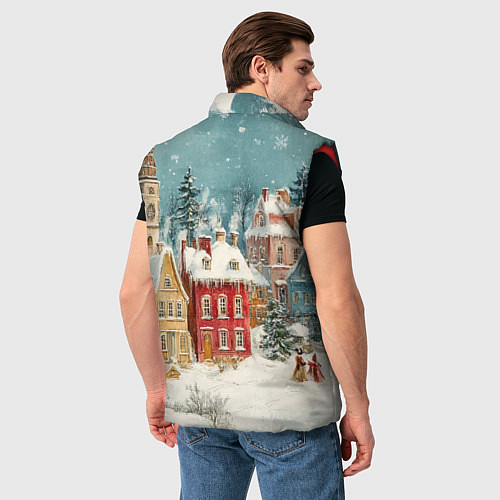 Мужской жилет Праздничный новогодний город / 3D-Красный – фото 4