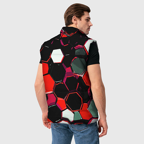 Мужской жилет Красно-белые шестиугольники на чёрном фоне / 3D-Черный – фото 4