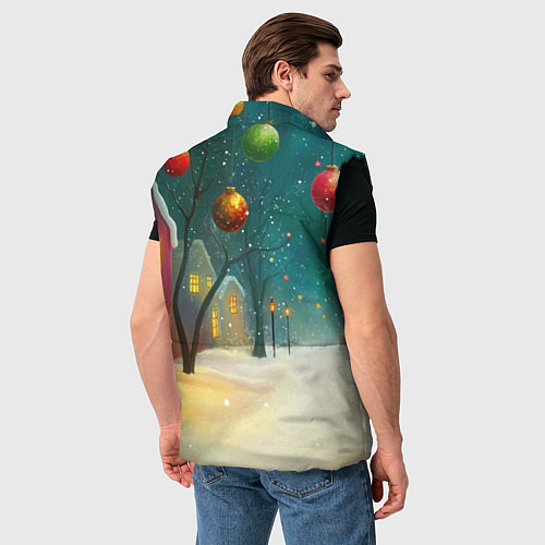 Мужской жилет Новогодние шары и тропинка / 3D-Черный – фото 4