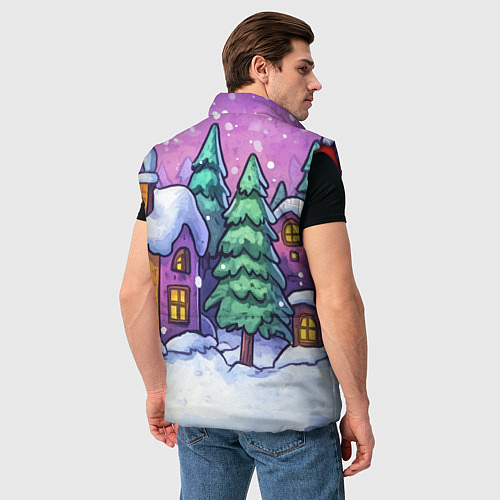 Мужской жилет Новогодний мультяшный двор / 3D-Красный – фото 4