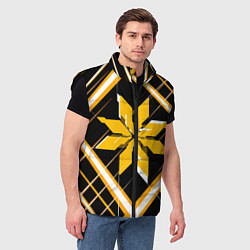 Мужской жилет Жёлто-белая звезда и полосы на чёрном фоне, цвет: 3D-черный — фото 2