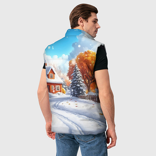 Мужской жилет Новогодний пейзаж и домики / 3D-Черный – фото 4