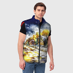 Мужской жилет Новогодний пейзаж акварель, цвет: 3D-красный — фото 2