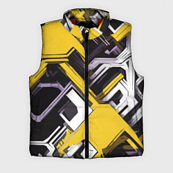 Мужской жилет Бело-жёлтый техно паттерн на чёрном фоне, цвет: 3D-красный