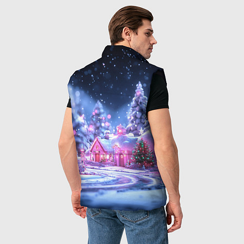 Мужской жилет Неоновые новогодние домики / 3D-Черный – фото 4