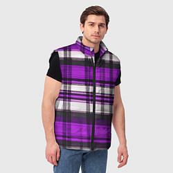 Мужской жилет Фиолетово-белая ткань в клетку, цвет: 3D-черный — фото 2