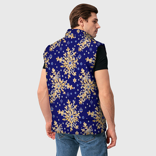 Мужской жилет Золотые снежинки на синем шелке / 3D-Черный – фото 4