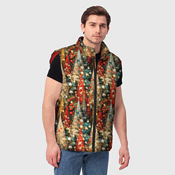 Мужской жилет Новогодний еловый лес, цвет: 3D-красный — фото 2