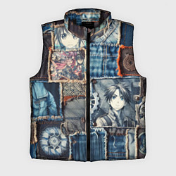 Мужской жилет Аниме пэчворк деним, цвет: 3D-черный