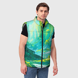 Мужской жилет Зелёная кислотная абстракция, цвет: 3D-светло-серый — фото 2