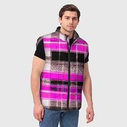 Мужской жилет Белые полосы на чёрно-розовом фоне, цвет: 3D-светло-серый — фото 2
