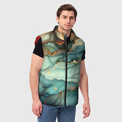 Мужской жилет Бирюзовый узор с оранжевыми вставками, цвет: 3D-красный — фото 2