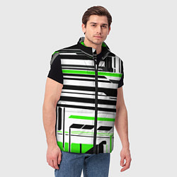 Мужской жилет Зелёно-белые технологические линии на чёрном фоне, цвет: 3D-светло-серый — фото 2