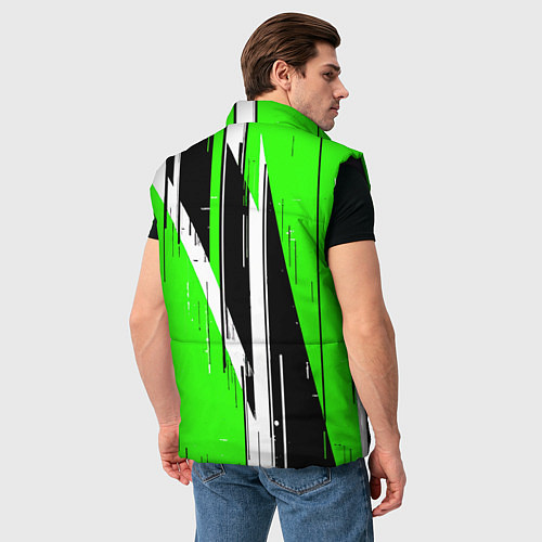 Мужской жилет Чёрно-белые вертикальные полосы на зелёном фоне / 3D-Черный – фото 4