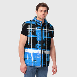 Мужской жилет Сине-белый гранж на чёрном фоне, цвет: 3D-светло-серый — фото 2