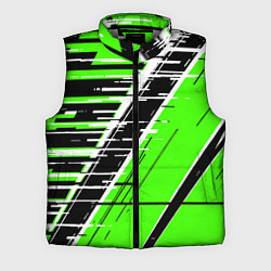 Мужской жилет Чёрно-белые глитч полосы на зелёном фоне, цвет: 3D-светло-серый