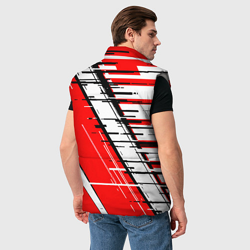 Мужской жилет Чёрно-белые глитч полосы на красном фоне / 3D-Светло-серый – фото 4