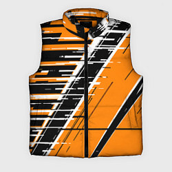 Мужской жилет Чёрно-белые глитч полосы на оранжевом фоне, цвет: 3D-черный
