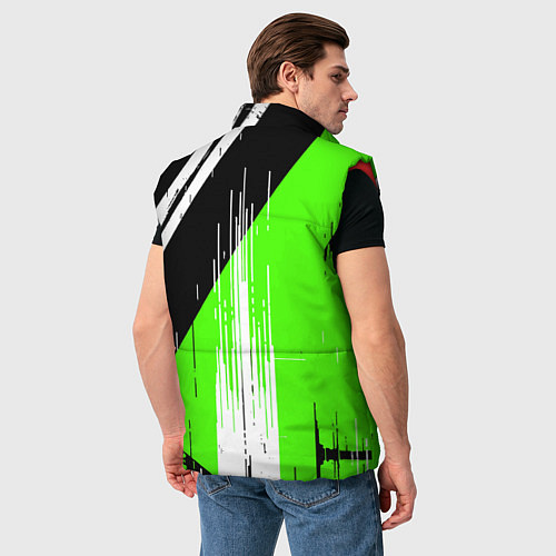 Мужской жилет Вертикальные чёрные линии на зелёно-белом фоне / 3D-Красный – фото 4