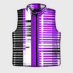 Мужской жилет Белые полосы на чёрно-фиолетовом фоне, цвет: 3D-светло-серый