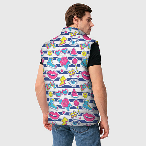 Мужской жилет Полосатый паттерн с яркими молодежными стикерами / 3D-Черный – фото 4