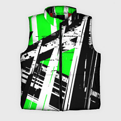 Мужской жилет Чёрно-белые абстрактные линии на зелёном фоне, цвет: 3D-красный