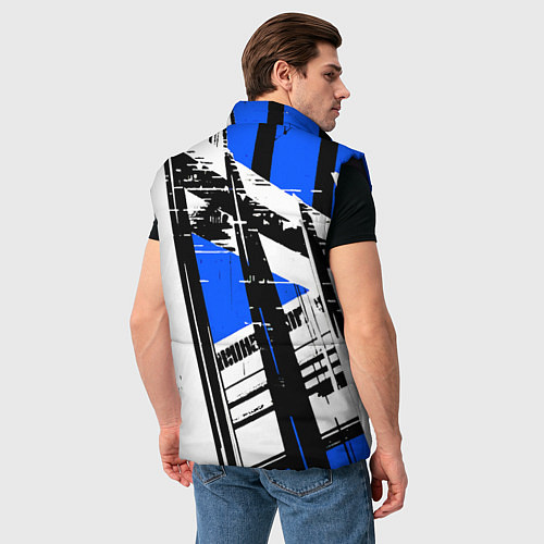 Мужской жилет Чёрно-белые абстрактные линии на синем фоне / 3D-Черный – фото 4